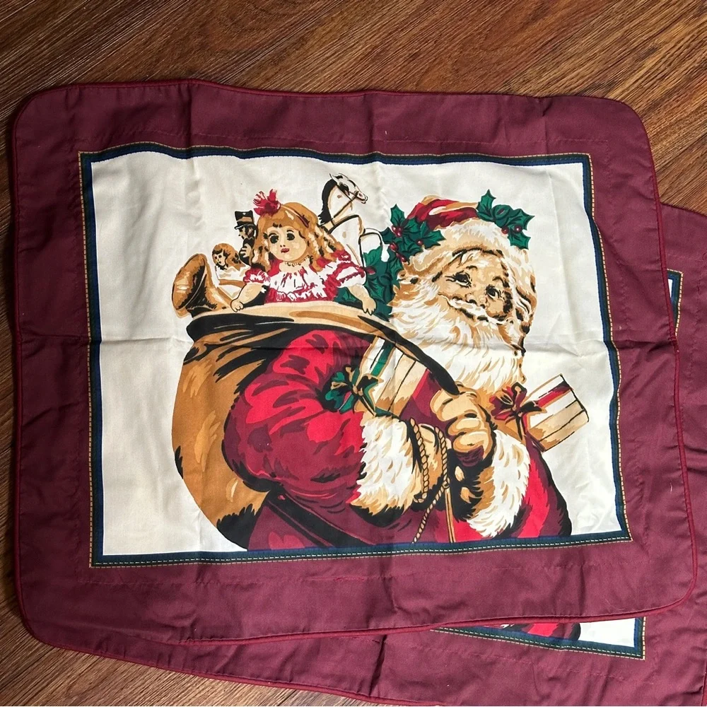 Two vintage Christmas pillow shams 29” X 24” Clean! Santa With Sack